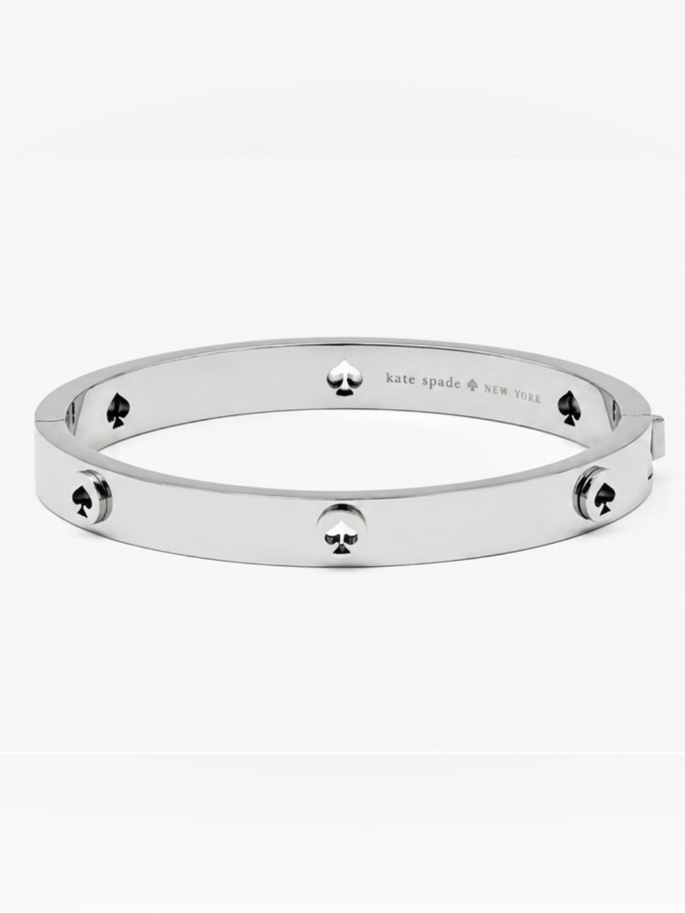 Kate Spade Spot The Spade Studded Hinged Bangle – Silver Tone Stainless Steel 🩶 - Picture 5 of 7